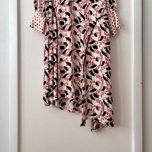 Reiss Emmi Floral Print Side Slit Asymmetric Midi Dress Red Multi Size 6 - Picture 9 of 11